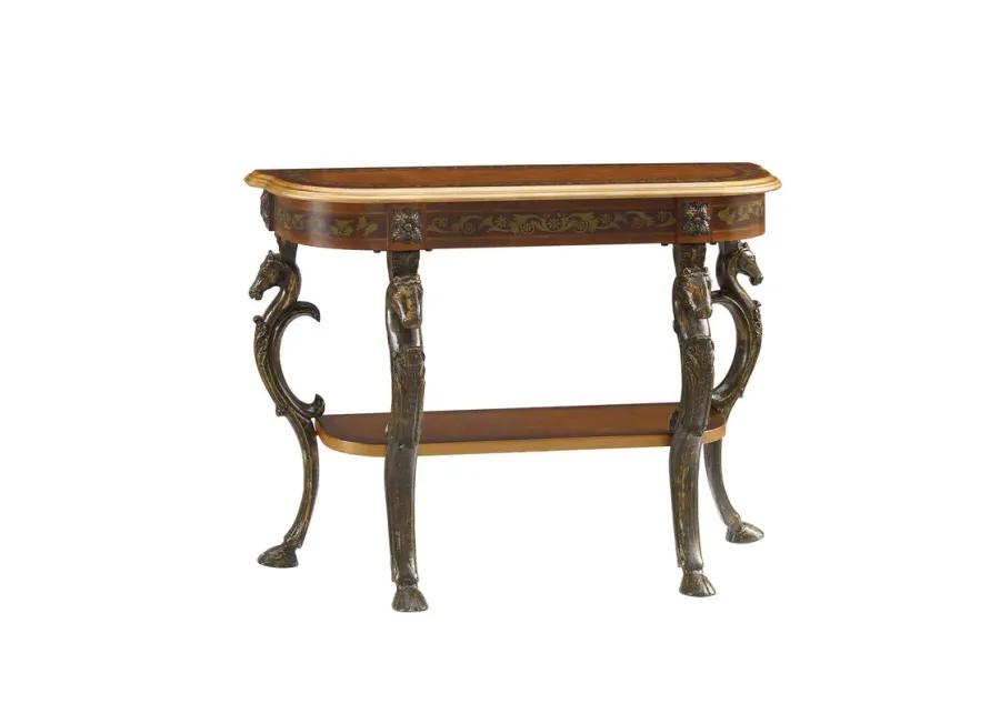 MASTERPIECE FLORAL DEMILUNE CONSOLE TABLE WITH HORSE HEAD