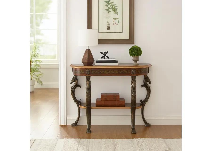 MASTERPIECE FLORAL DEMILUNE CONSOLE TABLE WITH HORSE HEAD