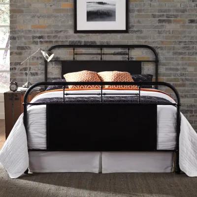 Vintage Distressed Black King Metal Bed