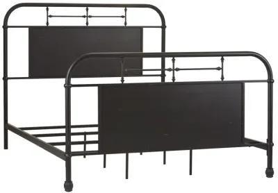 Vintage Distressed Black King Metal Bed