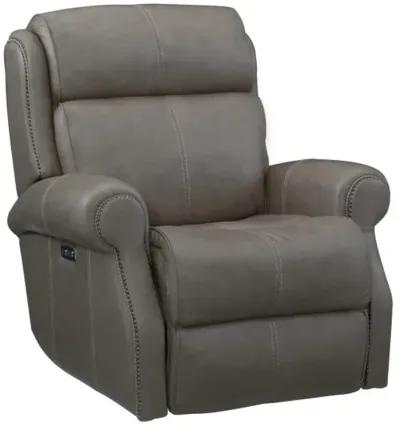 Bernhardt Mcgwire Grey All Leather Power Recliner with USB & Power Tilt Headrest