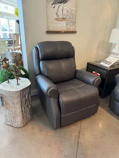 Bernhardt Mcgwire Grey All Leather Power Recliner with USB & Power Tilt Headrest