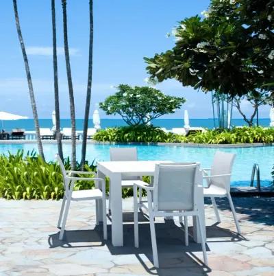 Compamia Pacific 5-Piece Outdoor Dining Set with Extension Table & Sling Arm Chairs White Frame White Sling