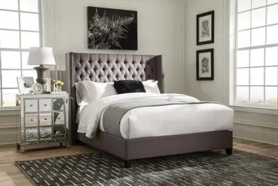 Coaster Bancroft Upholstered Queen Wingback Bed Grey