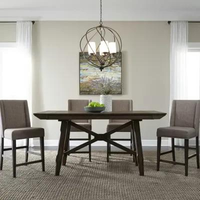 5-Piece Dark Chestnut Gathering Dining Table Set with Upholstered Counter Chairs - Double Bridge