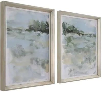 Uttermost Far Away View 2-Piece Dark Green/Green/Light Blue Framed Print Set Wall Art