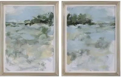 Uttermost Far Away View 2-Piece Dark Green/Green/Light Blue Framed Print Set Wall Art