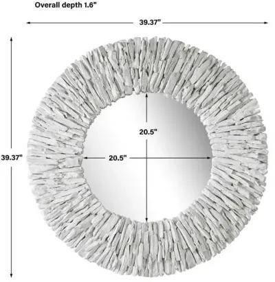 TEAK BRANCH WHITE ROUND MIRROR