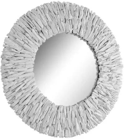 TEAK BRANCH WHITE ROUND MIRROR