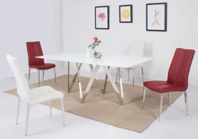 ABIGAIL RED MODERN DINING SET WITH WHITE GLASS TABLE & 4 CHAIRS