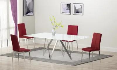 ABIGAIL RED MODERN DINING SET WITH WHITE GLASS TABLE & 4 CHAIRS