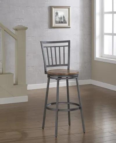 Filmore Stool with Back Metal Frame in Slate Grey with Golden Oak Seat