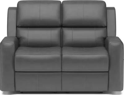 Flexsteel Linden Black Power Reclining Leather Loveseat with Power Headrests & Lumbar