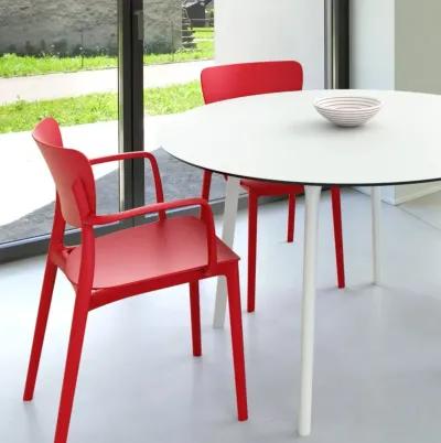 Compamia 47 Inch Lisa Round Outdoor Dining Set with White Table & Red Armchairs