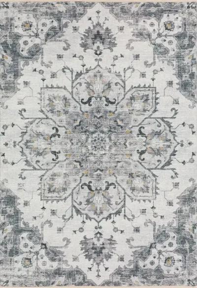 Modern Distressed Floral Medallion 5'X8' Area Rug in soft Grey Tones