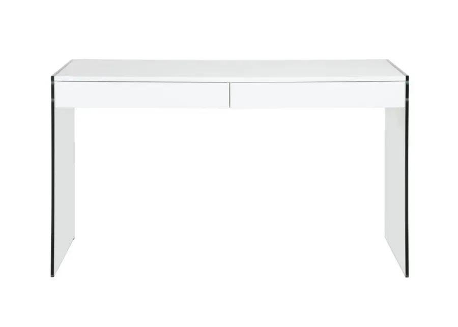 CONTEMPORARY GLOSS WHITE & GLASS HOME OFFICE DESK