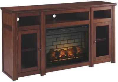 Ashley 72 Inch Harpan TV Stand with Electric Fireplace Reddish Brown