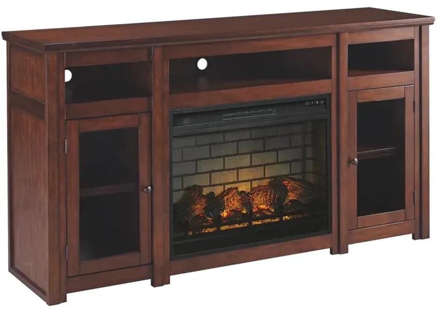 HARPAN 72" TV STAND WITH ELECTRIC FIREPLACE REDDISH BROWN SIGNATURE DESIGN