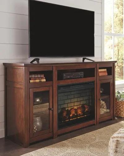 Ashley 72 Inch Harpan TV Stand with Electric Fireplace Reddish Brown