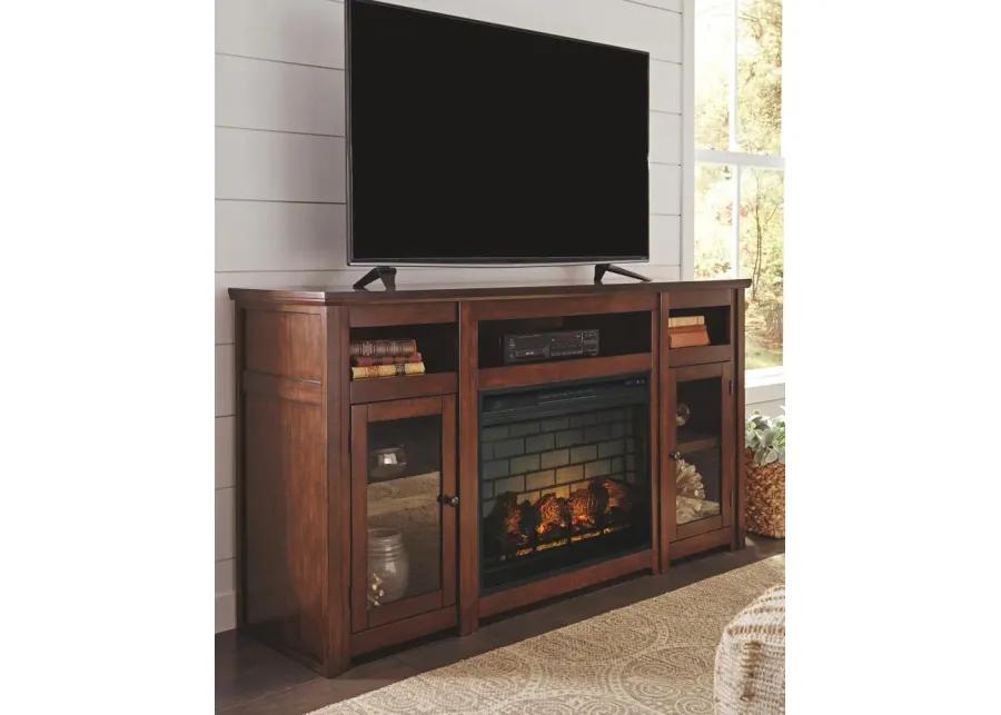 HARPAN 72" TV STAND WITH ELECTRIC FIREPLACE REDDISH BROWN SIGNATURE DESIGN