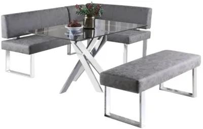 Chintaly Genevieve Modern Dining Set with Glass Top Table Upholstered Nook & Bench