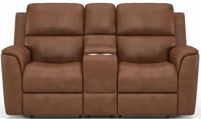 Flexsteel Henry Caramel Leather Triple Power Reclining Console Loveseat