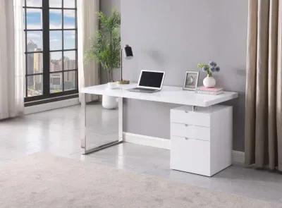 Chintaly Rotatable Home Office Desk with Wooden Top & 3-Drawer Cabinet