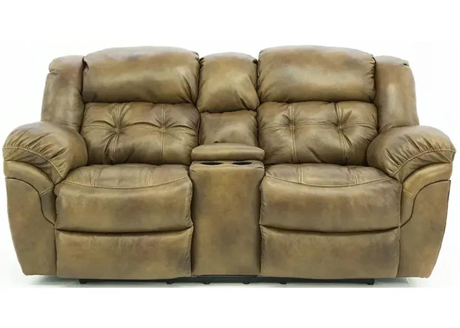 HUDSON SADDLE LEATHER 1P POWER LOVESEAT WITH CONSOLE