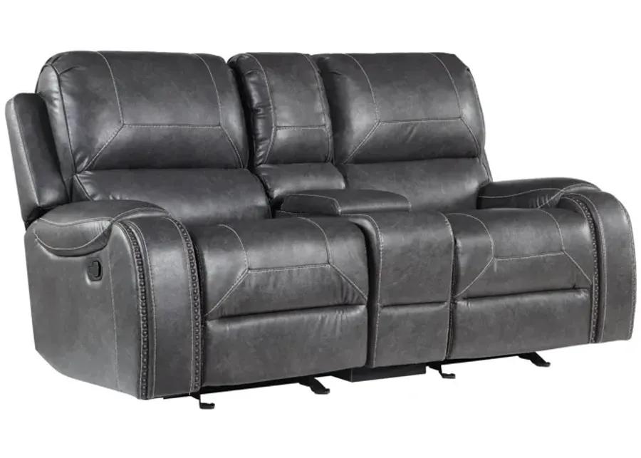 KEILY GREY RECLINING LOVESEAT WITH CONSOLE