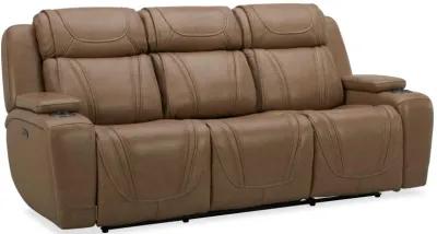 BOSTON SAND LEATHER POWER SOFA WITH DROP DOWN TABLE