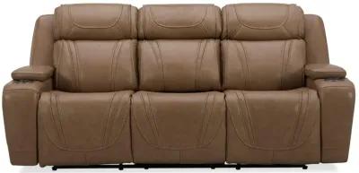 BOSTON SAND LEATHER POWER SOFA WITH DROP DOWN TABLE