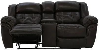 HUDSON CHOCOLATE LEATHER RECLINING LOVESEAT WITH CONSOLE