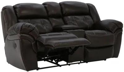 HUDSON CHOCOLATE LEATHER RECLINING LOVESEAT WITH CONSOLE