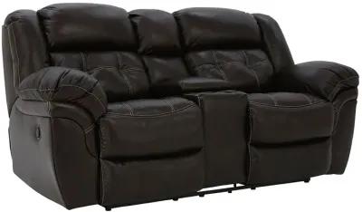 HUDSON CHOCOLATE LEATHER RECLINING LOVESEAT WITH CONSOLE