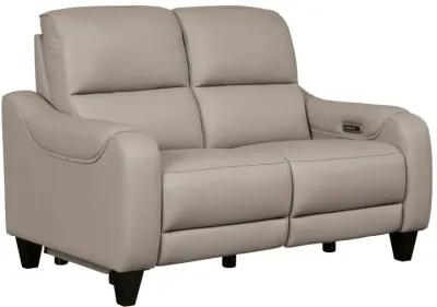 MERCOMATIC GRAY LEATHER 2P POWER RECLINING LOVESEAT