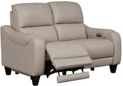 MERCOMATIC GRAY LEATHER 2P POWER RECLINING LOVESEAT