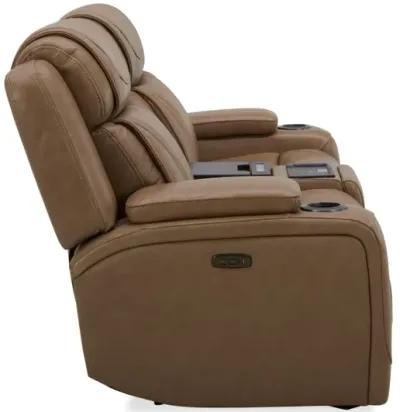 BOSTON SAND LEATHER POWER LOVESEAT WITH REFRIGERATOR CONSOLE