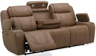 BOSTON SAND LEATHER POWER LOVESEAT WITH REFRIGERATOR CONSOLE