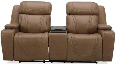 BOSTON SAND LEATHER POWER LOVESEAT WITH REFRIGERATOR CONSOLE