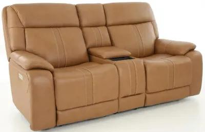 XARA BUTTERNUT LEATHER POWER CONSOLE LOVESEAT