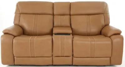 XARA BUTTERNUT LEATHER POWER CONSOLE LOVESEAT