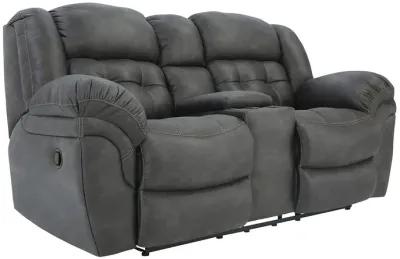 HAYGEN CHARCOAL RECLINING LOVESEAT WITH CONSOLE