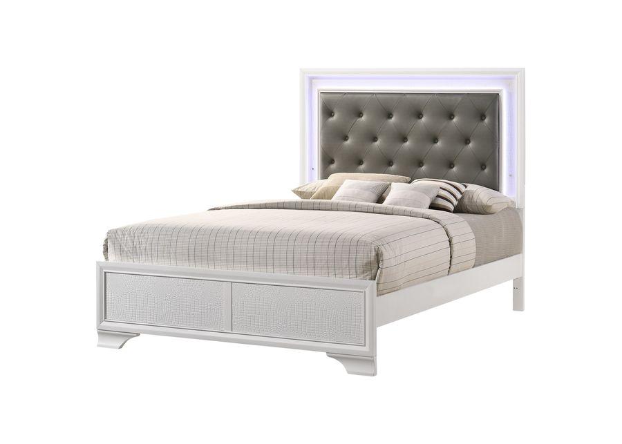 Glam Queen Bed With Upholstered Led Headboard