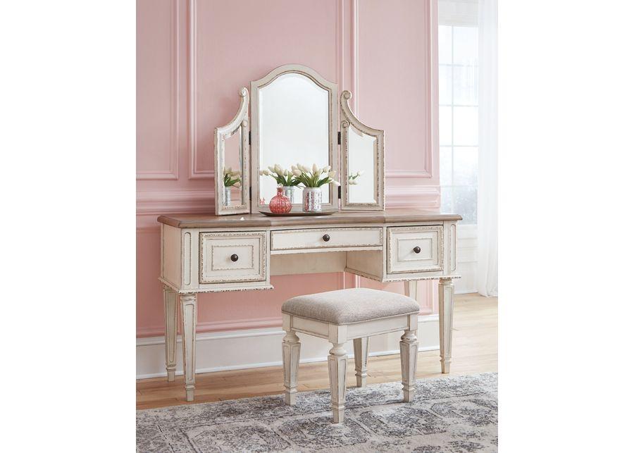 Realyn Vanity and Mirror with Stool