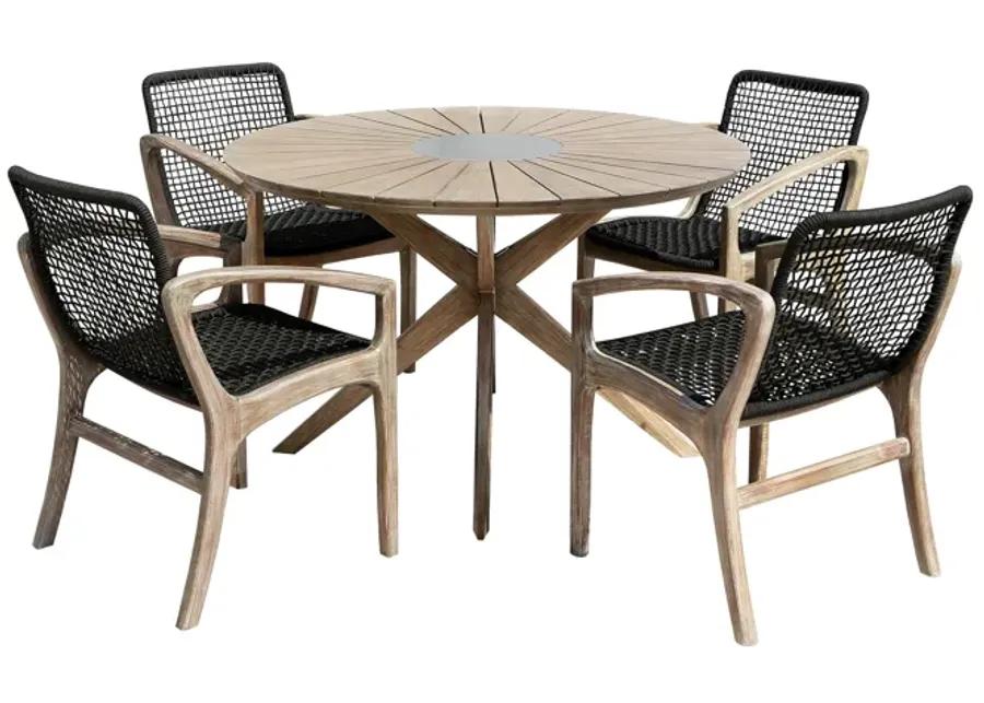 Sachi and Brighton 5 Piece Dining Set in Light Eucalyptus Wood with Charcoal Rope