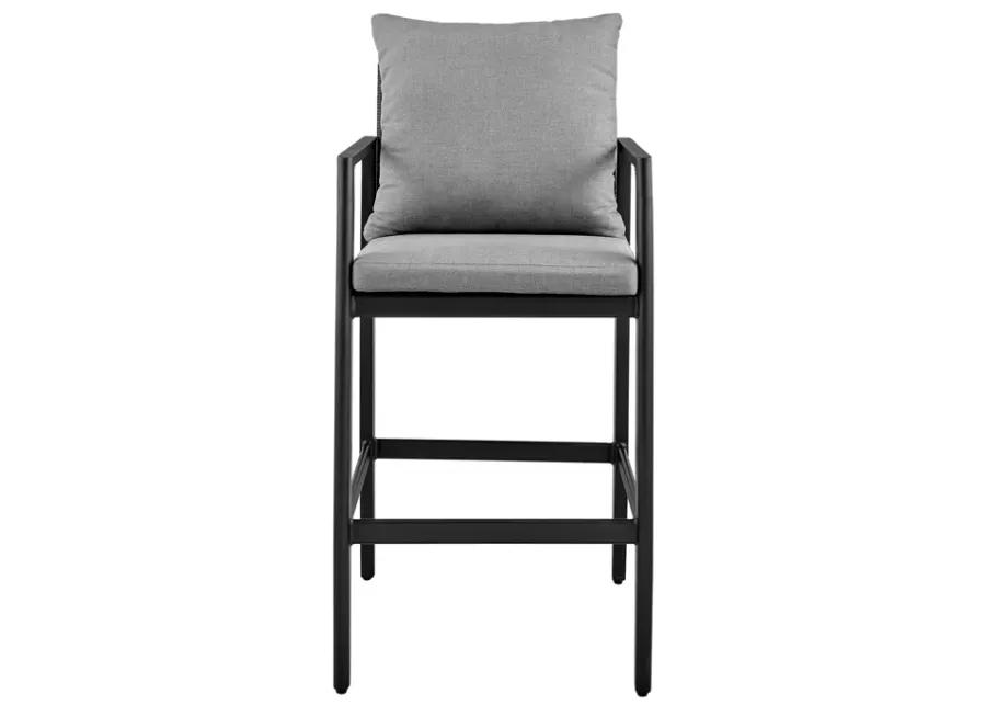 Grand Outdoor Patio Bar Stool in Aluminum with Gray Cushions