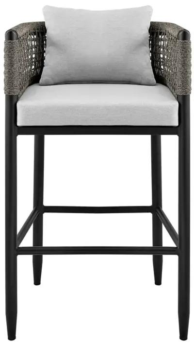 Felicia Outdoor Patio Bar Stool in Aluminum with Gray Rope and Cushions