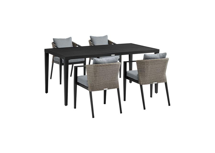 Aileen Outdoor Patio 5-Piece Dining Table Set in Aluminum and Wicker with Gray Cushions