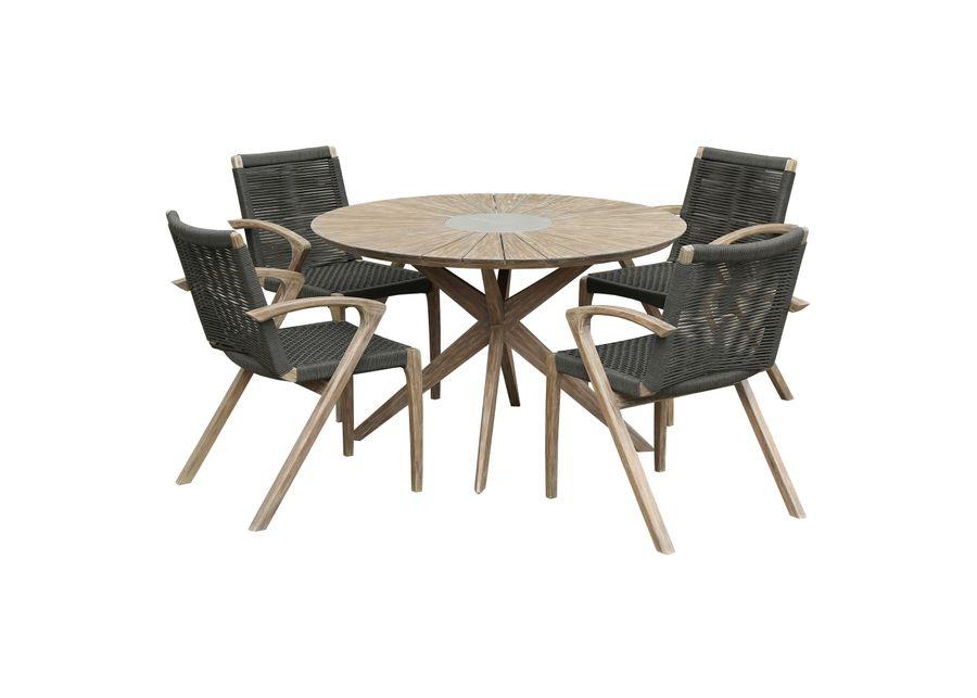 Sachi and Nabila Outdoor 5 Piece Light Eucalyptus and Concrete Dining Set