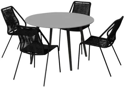 Sydney and Clip Outdoor Patio 5 Piece Dining Set in Black Rope with Black Eucalyptus Wood